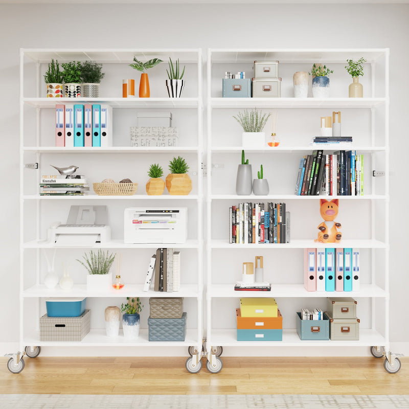 7 Tier Standing Shelf Units, 2800 LBS NSF Height Adjustable Metal Garage Storage Shelves with Wheels, Heavy Duty Storage Rack Metal Shelves - Black - 7T-2800LBS-WHITE