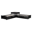 L Shaped Platform Bed With Trundle And Drawers Linked With Built In Desk by HouseOfZazla
