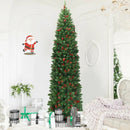 7.5 Feet Pre-lit Hinged Pencil Christmas Tree with Pine Cones Red Berries by LJGDeals