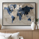 Vintage Blue World Map Canvas Wall Art – Antique Style