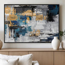 Blue and Gold Abstract Canvas Wall Art – Triptych Modern