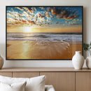 Golden Sunset Beach Print Canvas Wall Art, Giclee Canvas