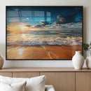 Golden Sunset Beach Triptych Canvas Art, Giclee Coastal Wall