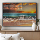 Golden Sunset Beach Canvas Wall Art – Triptych Seascape