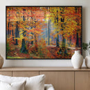 Autumn Red Forest Triptych Canvas Wall Art Print, Forest