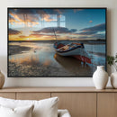 Small Boat At The Beach Sunset Wall Art, Boat Sunset Wall