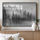 Foggy Misty Forest Canvas Wall Art – Black and White
