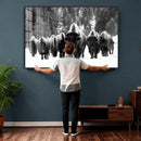 Bison Herd in Snow Wall Art Canvas Print | Rustic Western