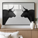 Spanish Bull Art - Framed Black and White Bull Canvas Print