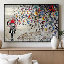 Banksy Art Butterfly Girl Explosion Canvas Art – Vibrant