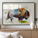 Abstract Buffalo Wall Art, Western Watercolor Bison Canvas