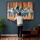 Rustic Wood Style Mountain Wall Art, Nature Forest Canvas