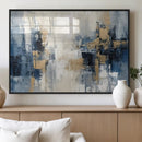 Modern Abstract Canvas Wall Art in Blue and Gold Tones |
