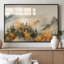 Abstract Watercolor Mountains and Trees Autumn Art,