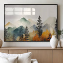 Abstract Watercolor Mountains and Trees Autumn Wall Art,