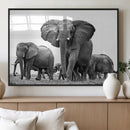 Black White Elephant Family Wall Art Canvas Print