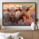 Highland Cows at Sunrise Wall Art Canvas Set – Serene and