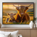 Scottish Cow and Baby Cow Canvas Wall Art Animal Print