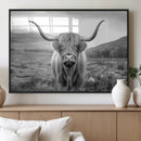 Black White Scottish Highland Cow Canvas Farm Wall Art