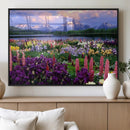 Vibrant Wildflower Garden and Mountain View Giclee Canvas