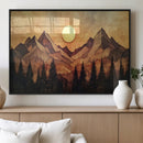 Wood Style Abstract Mountain Sunset Canvas Wall Art Print -