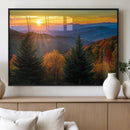 Golden Sunset Over Mountain Forest Canvas Wall Art Print -
