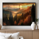 Golden Sunset Over Mountain Forest Canvas Wall Art Print -