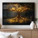 Golden Tree of Life Canvas Wall Art Print - Majestic Glowing