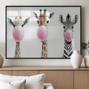 Bubblegum Animals Canvas Wall Art - Playful Giraffe and