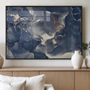 Large Abstract Blue and Gold Canvas Wall Art Fluid Ink