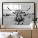 Highland Cow Wall Art Canvas Print – Black and White Western