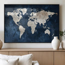 Vintage World Map Canvas Wall Art - Framed Map Print for