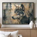 Wood Style Rustic Wolf Wall Art Canvas Print, Vintage