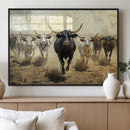Texas Longhorn Wall Art – Framed Charging Cattle Canvas by MyGreatCanvas | Canvas Wall Art Prints | Photo Prints & Wall Decor