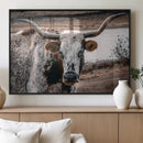 Texas Longhorn Wall Art Canvas Print – Framed Spotted Bull