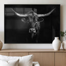 Texas Longhorn Wall Art Canvas Print – Framed Monochrome