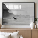 Surfer Beach Wall Art – Framed Black White Ocean Canvas by MyGreatCanvas | Canvas Wall Art Prints | Photo Prints & Wall Decor