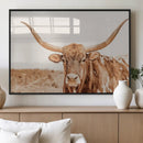 Texas Longhorn Wall Art Canvas Print – Framed Sepia Cow Art by MyGreatCanvas | Canvas Wall Art Prints | Photo Prints & Wall Decor