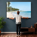 Palm Tree Coast Wall Art Canvas Print – Framed Island Getaway with Crystal Blue Water Scenic Artwork for Home, Office by MyGreatCanvas | Canvas Wall Art Prints | Photo Prints & Wall Decor