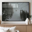 Ski Lift Wall Art Canvas Print – Snowy Pines Misty Landscape