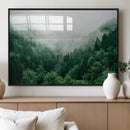 Misty Green Forest Canvas Print – Framed Serene Foggy Pine