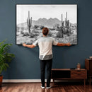 Black White Arizona Desert Canvas Wall Art Cactus Farmhouse