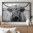 Black White Highland Cow Wall Art Canvas Print