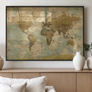 Vintage World Map Wall Art Canvas Print, Detailed World Map