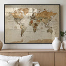 Rustic Vintage World Map Canvas Print – Framed Modern by MyGreatCanvas | Canvas Wall Art Prints | Photo Prints & Wall Decor