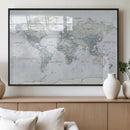 Push Pin World Map Canvas Print - Detailed Vintage World Map