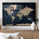 Minimalist World Map Canvas Wall Art - Watercolor Blue and