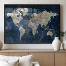 Large Blue World Map Wall Art Canvas Print for Home Office by MyGreatCanvas | Canvas Wall Art Prints | Photo Prints & Wall Decor