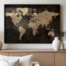 Brown World Map Canvas Print – Modern Travel Map Wall Art,