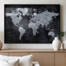 Black World Map Canvas Print – Detailed Map for Couples and